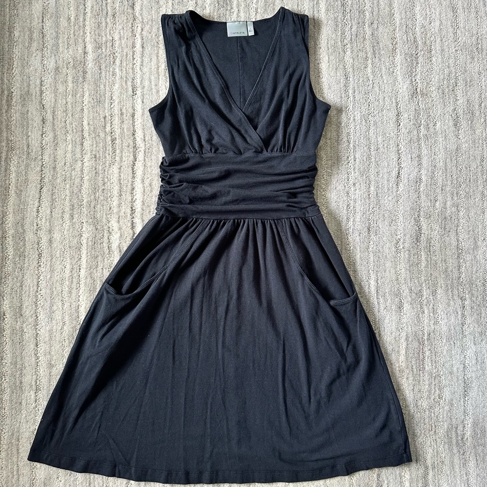 ATHLETA Sleeveless, V-neck, Ruched-waist Summer Dress with pockets